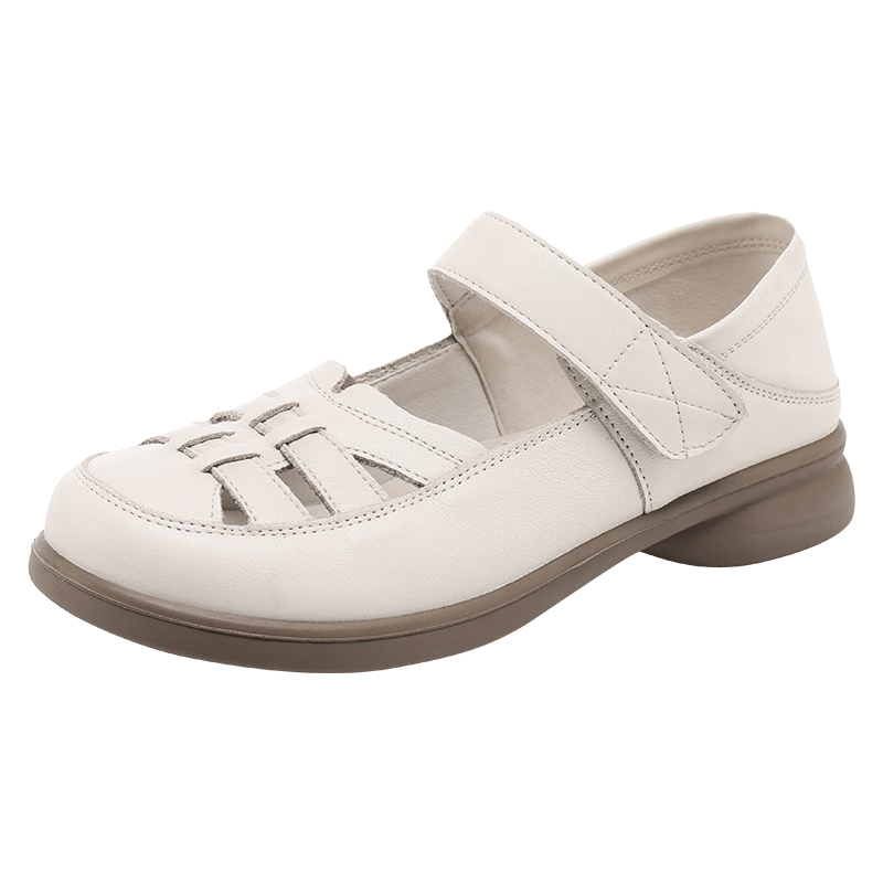 Red Dragonfly Mary Jane Women's Summer Cowhide Roman Sandals Dual-Wear Soft Sole Casual Mom Shoes WTB267372 Off-White Size 36