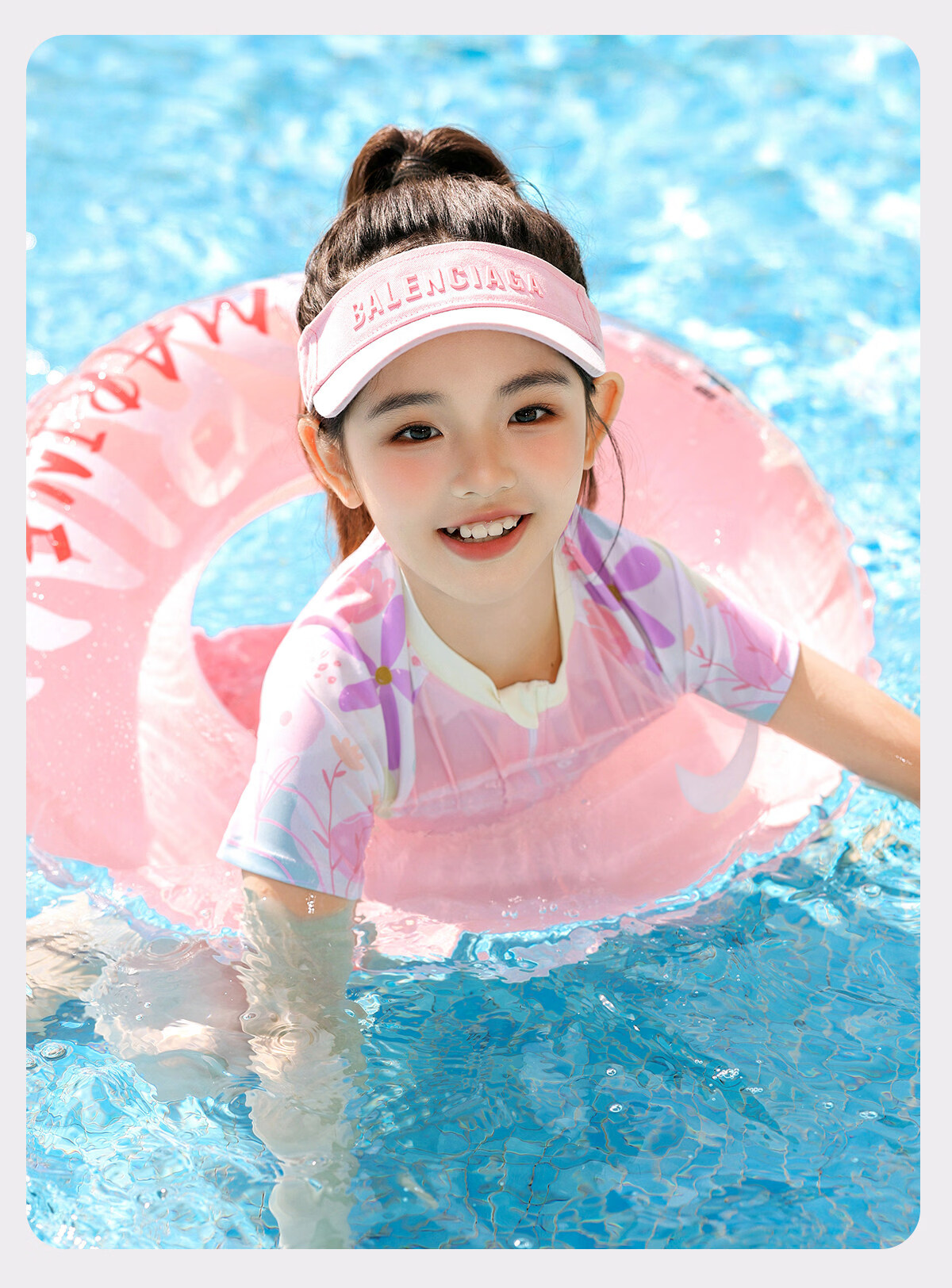 Youyou Kids Swimsuit Girls Cute Sun Protection Dress Style Boxer Shorts Youth Three-Piece Set 36109 Purple 2XL 9