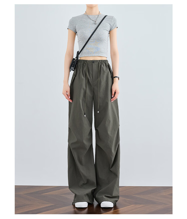 FAESSLIN Women's Military Green Work Pants Summer Thin Quick-Dry Extended Casual Paratrooper Pants American Straight-Leg Wide-Leg Hiking Pants 18