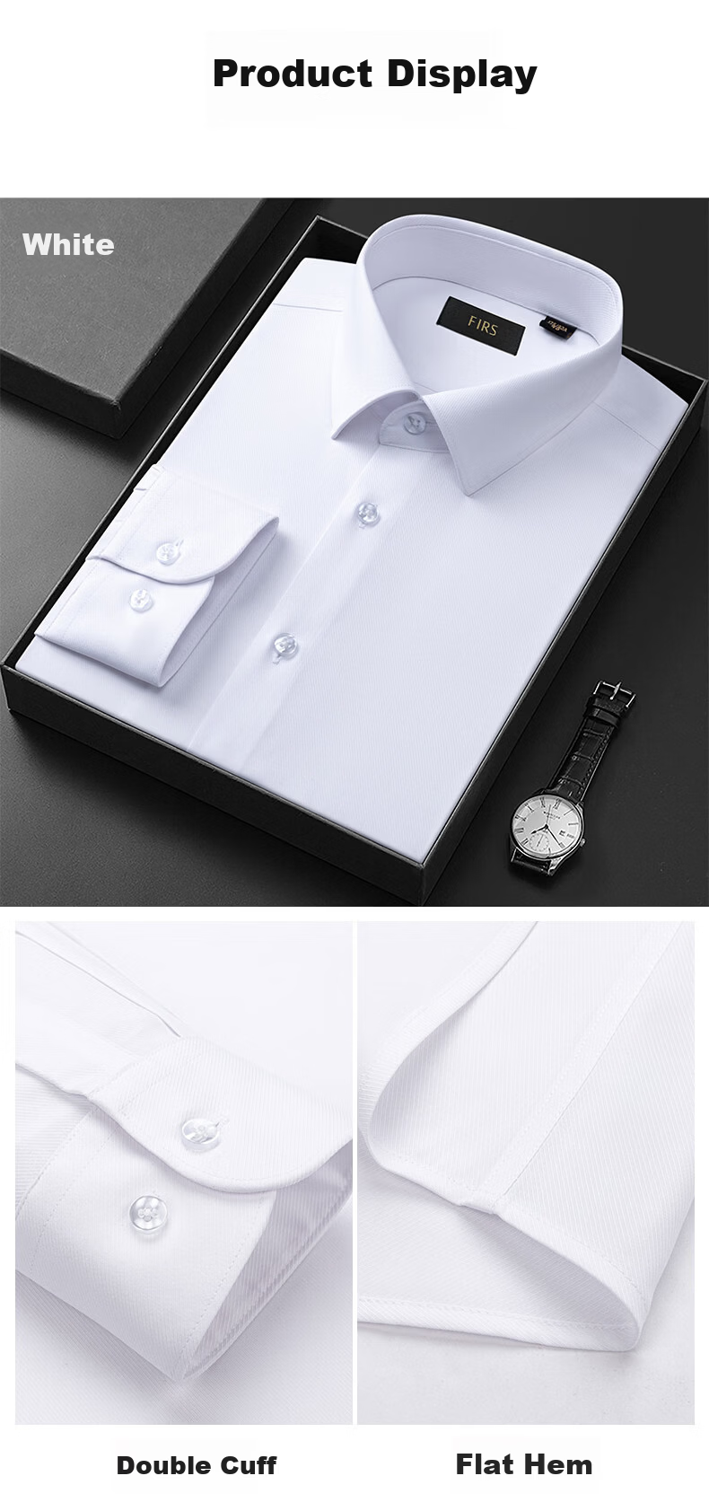 FIRS Copper Ammonia Wrinkle-Free + Antibacterial Men's Long Sleeve Casual Business Stretch Easy-Care Shirt Blue 38 10