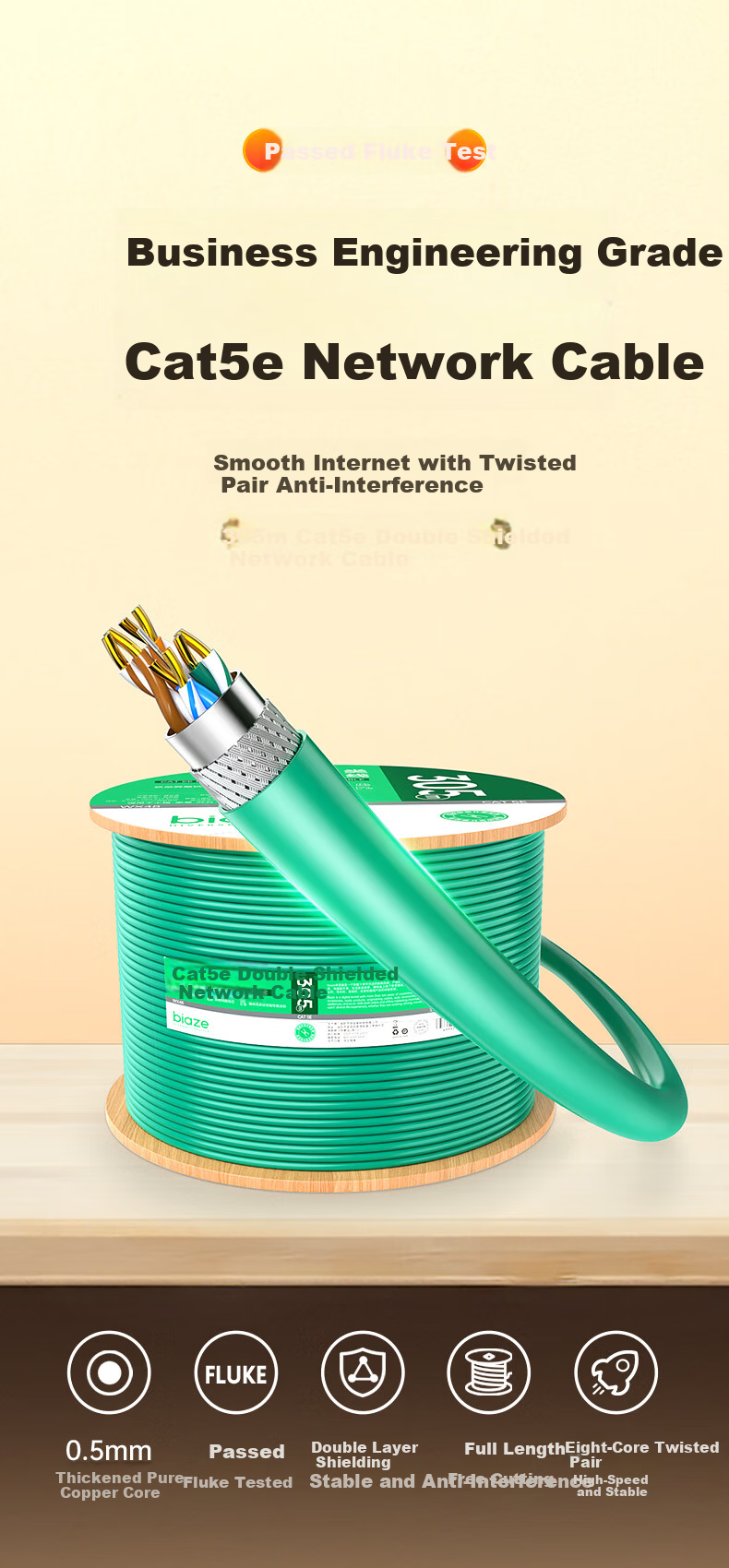 BIAZE Cat5e Commercial Grade Dual Shielded Ethernet Cable [0.5 Pure Copper Core] Gigabit Anti-Interference Network Cable for Engineering, Home Installation, Surveillance - 50m 4