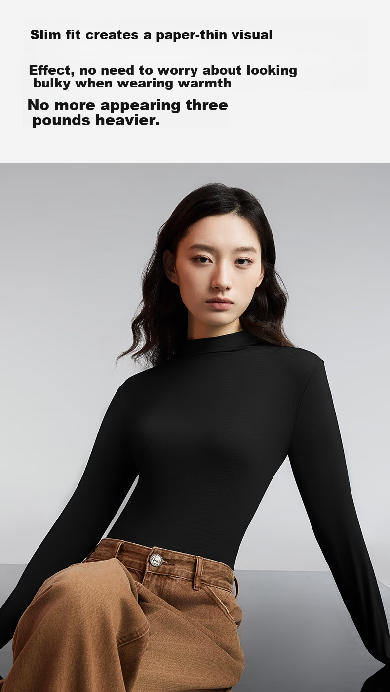 Youkeshu Autumn Modal Women's Half Turtleneck Seamless Body Shaping Nude Feel Base Layer Top Dark Coffee L 9