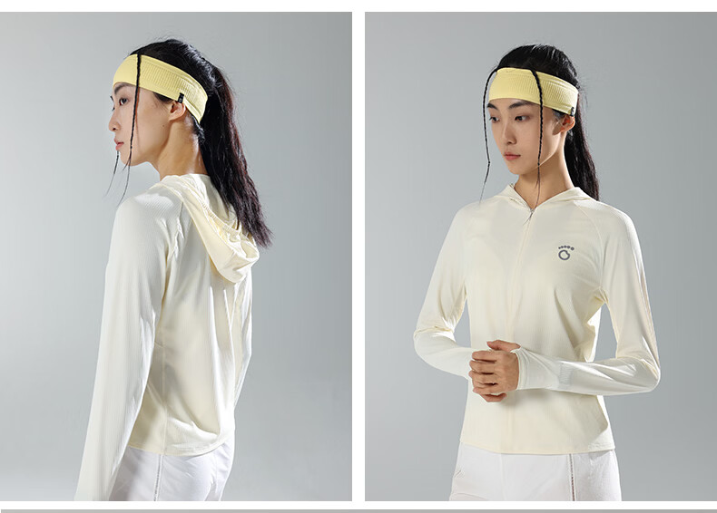 Macondo Women's Hooded Sun Protection Jacket Long Sleeve Cooling Slim Fit Short Style UV Protection Classic Off-White L 11