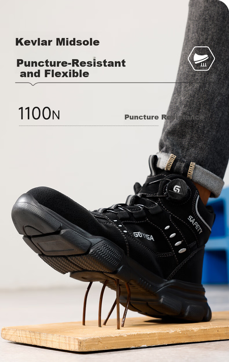 JUNBU Men's Steel Toe Safety Work Shoes Anti-Smash Puncture Lightweight Comfortable Functional Shoes F155BKT Size 44 8