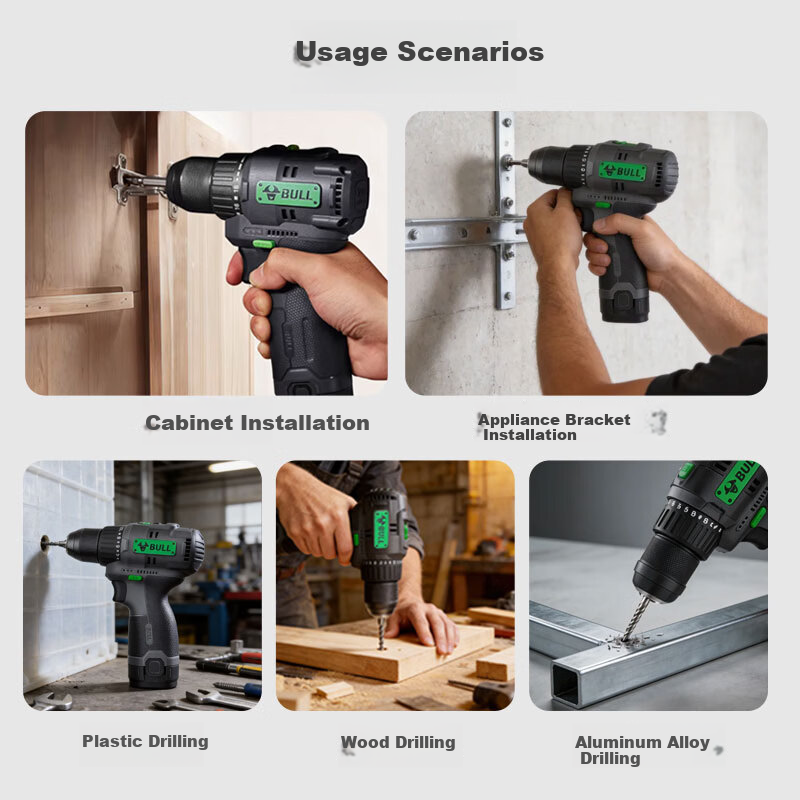 BULL Lithium Brushless Cordless Drill Dual Battery 45N.m Electric Screwdriver Household Hand Drill GDZ10-45T(2.0S)B