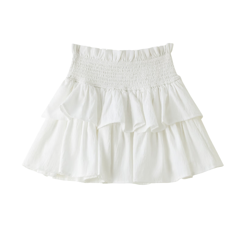 Langsha Ballet Short Skirt Women's Summer New Elastic Waist A-Line Pleated Lace Ruffled Puff Skirt Fashion Sweet Style