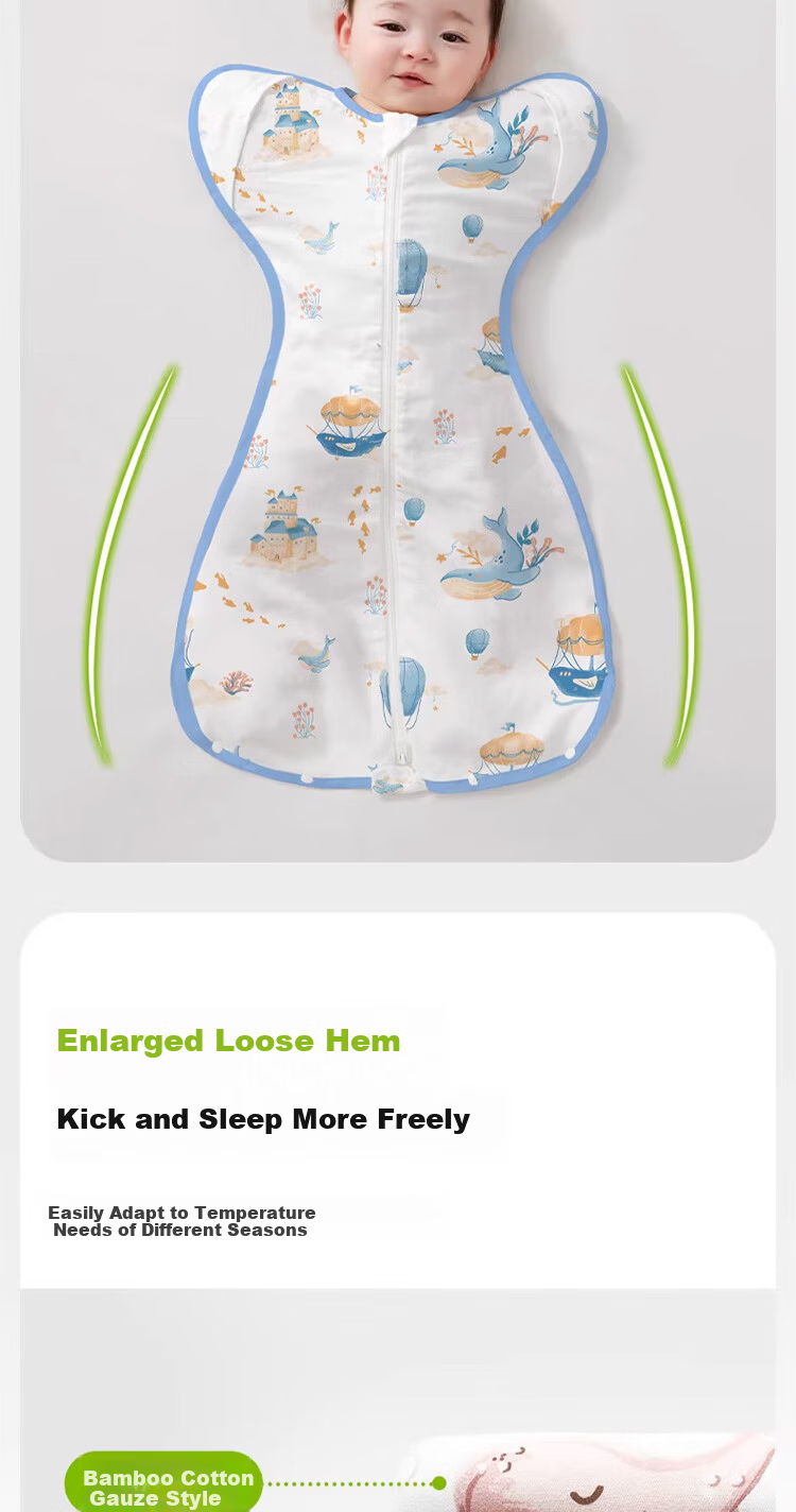 Kidsneed Baby Anti-Startle Sleep Sack Newborn Swaddle Sleep Bag Infant Spring Summer Cotton 0-6 Months Tummy Protection Kick-Proof Blanket 7