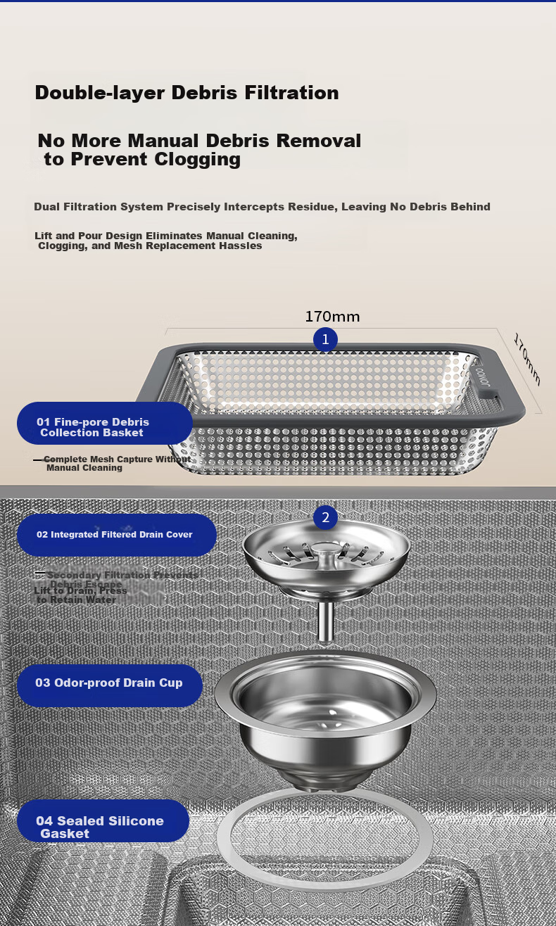 JOMOO Stainless Steel Gunmetal Textured Handmade Kitchen Sink Single Bowl 70x48cm with Faucet Model 02376 8