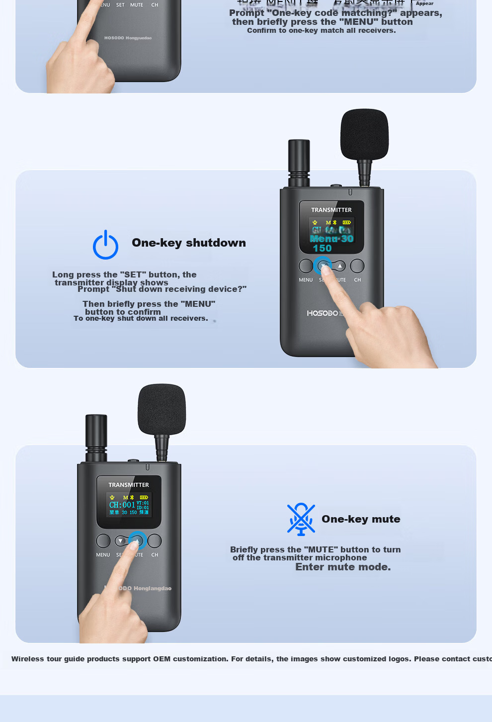Hongshidao Wireless Tour Guide System One-to-Many 1 Transmitter 10 Receivers Non-In-Ear for Scenic Spots Museums Tour Guide Enterprise Video Conference Reception Teaching 85T*1+85R*10 9