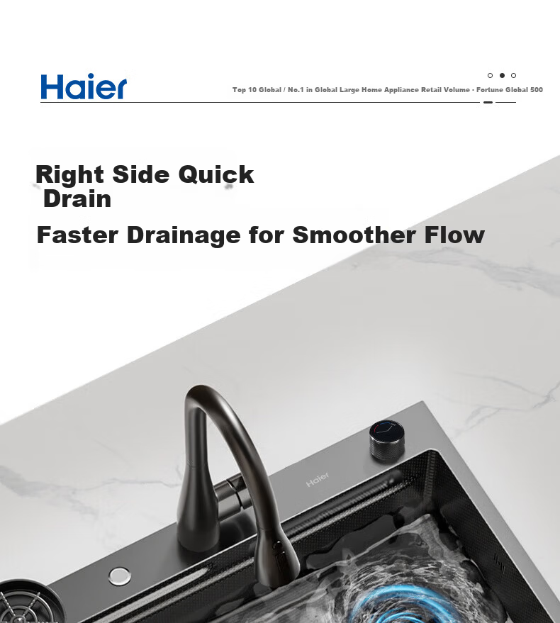Haier Large Single Bowl Kitchen Sink Thickened 304 Stainless Steel Sink with Strainer and Drain Basket Waterfall Dishwashing Basin 23