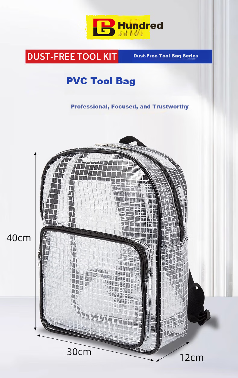 BAIGE PVC Dust-Free Reinforced Mesh Cleanroom Workshop Storage Transparent Backpack Tool Bag 17-inch Black CW496904 1