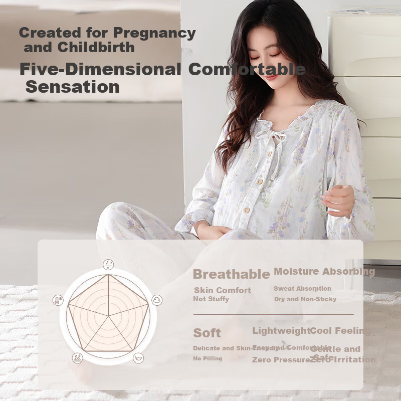 JOYNCLEON Summer Thin Bamboo Cotton Maternity Pajamas Postpartum Nursing Hospital Gown with Chest Pads Homewear Blue M Jyz157092