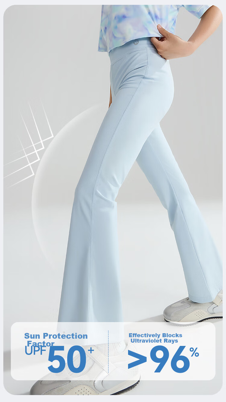 ASK JUNIOR Kids Pants Girls Spring Summer Sun Protection Quick-Dry High Elastic Yoga Flared Leggings Sky Blue 170 9