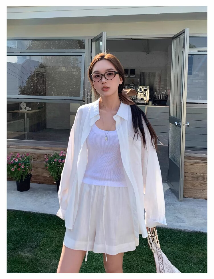 ICH MODE "Bangkok Holiday" Linen Shirt Women Lazy Style Physical Sun Protection Long Sleeve Shirt Linen Color L 38