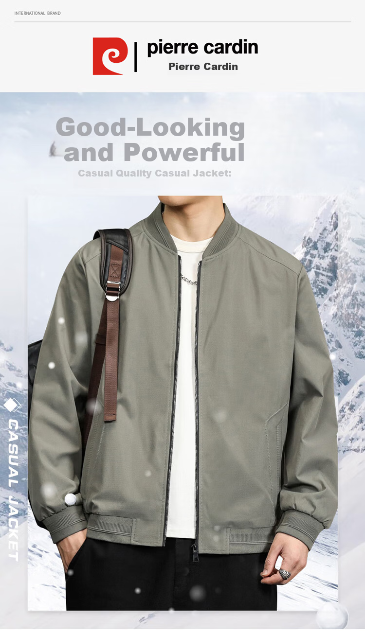 Pierre Cardin Men's Jacket Spring Autumn Premium Baseball Collar Workwear Coat Gray Green L 2