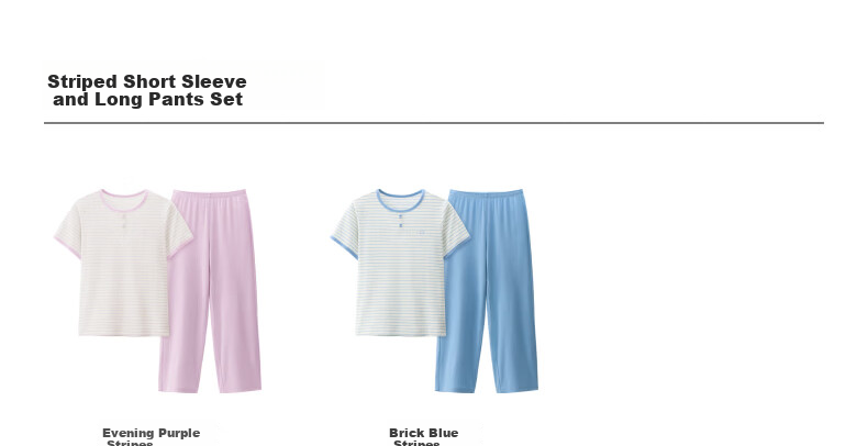 Jiao Nei Cotton 511S Kids' Striped Short Sleeve Pajama Set Boys and Girls Homewear Spring Summer Moisture-Wicking Quick-Dry Breathable 18