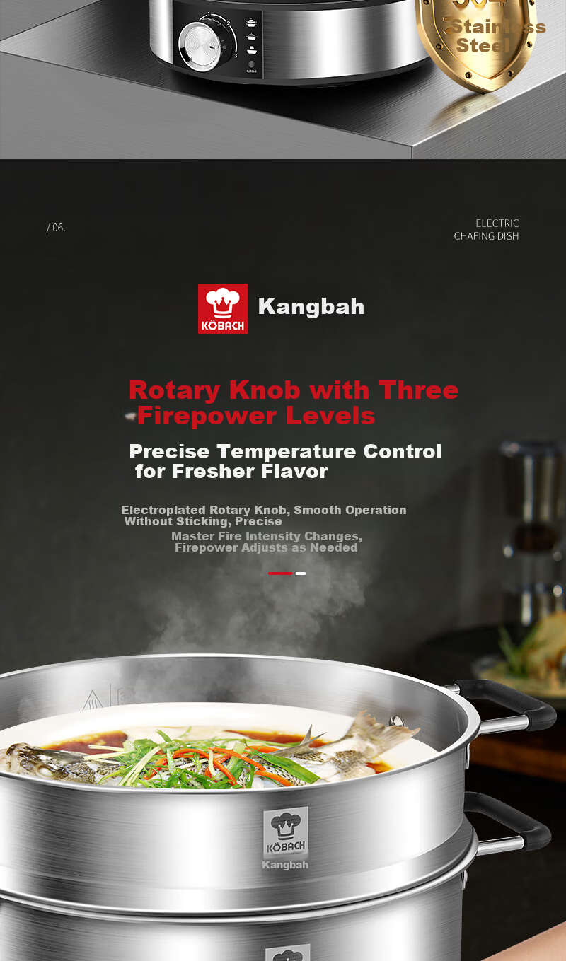 Kambach Small Electric Hot Pot 1-2 Person Non-Coated Stainless Steel Ultra-Fast Boiling Multi-Functional Household Electric Frying Pan 304 Hot Pot Steamer 24cm 8