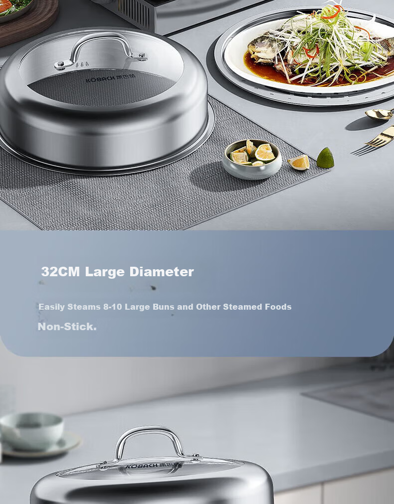 Kambach 28cm Stainless Steel 304 Double-Layer Steamer Pot with Composite Bottom for Gas Stove and Induction Cooker 11