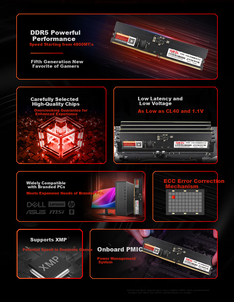 GEIL Jinbang 32GB DDR5-4800 Desktop RAM Millennium Series Low Voltage Brand Computer Expansion Memory Module 1