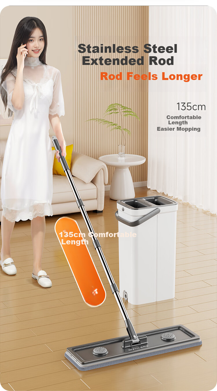 Jiabangshu 40cm Flat Mop with 2 Cloths Household Hands-Free Washing 2026 Mopping Tool Set with Bucket 5