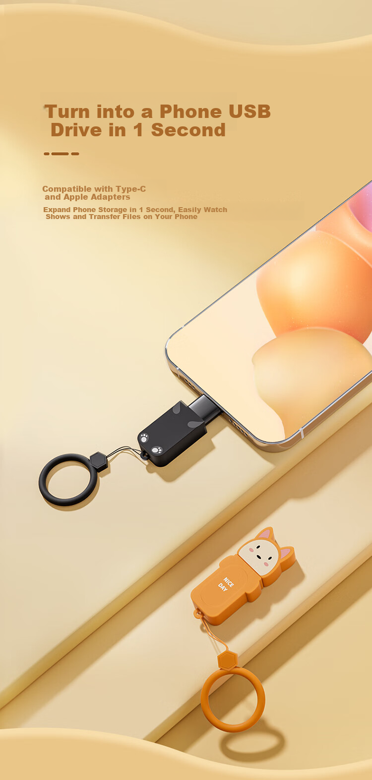 HP 128GB Dual-Interface Adorable Dog USB Flash Drive Cute Shiba Inu High-Speed Transfer Type-Cu Drive + Shiba Inu Apple Connector for Office, Students, Car, Computer And Phone 12