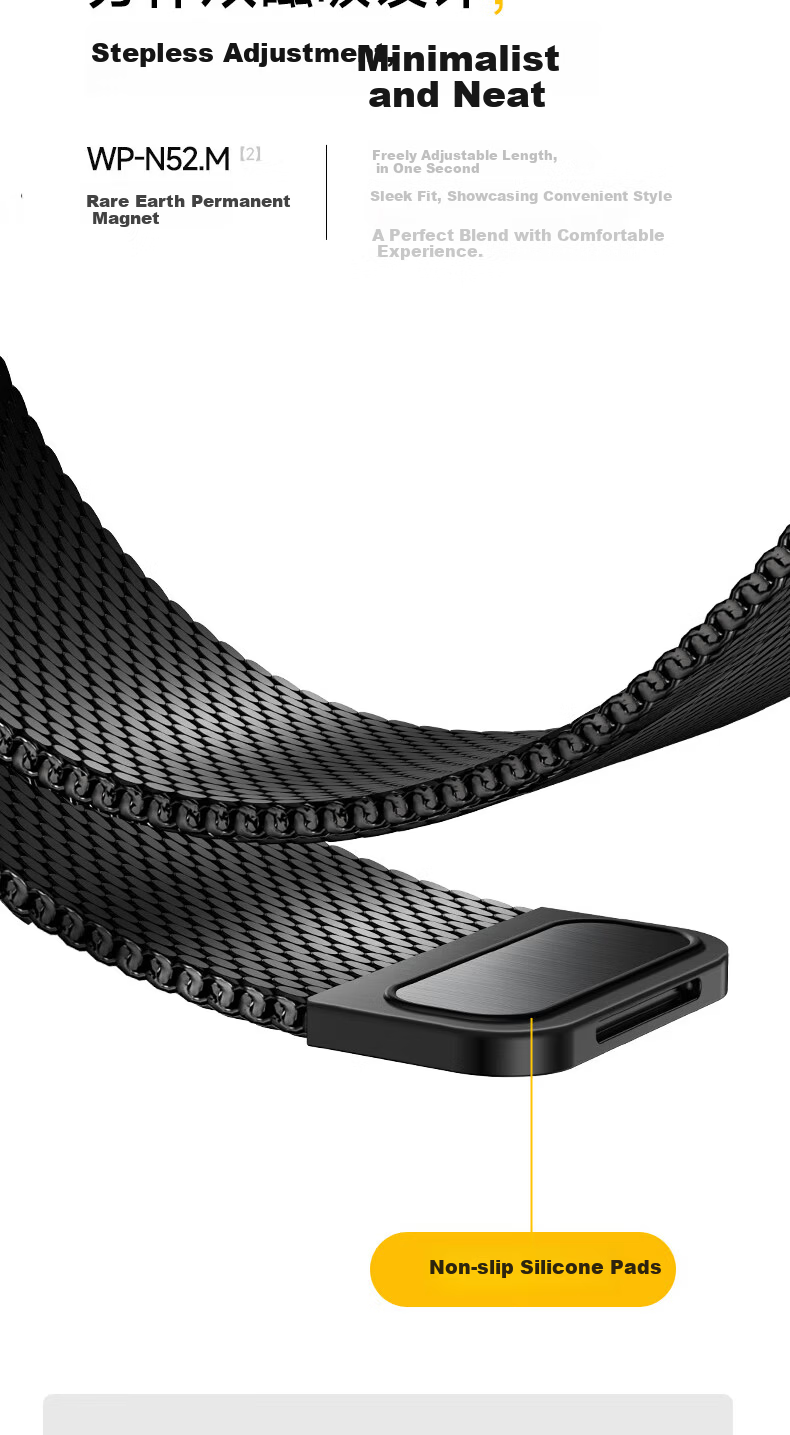 W&P Compatible with Huawei Watch Bands for GT5/GT6/4Pro/Watch5/4Pro/3/2/New, Extraordinary Master Milanese Metal Double Magnetic Stainless Steel Strap for Men, Silver 13
