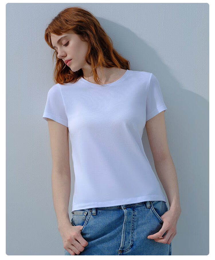Schiesser Women's Basic Top Comfortable Cotton Solid Color Crew Neck Short Sleeve Homewear Top [2-Pack] White L 18