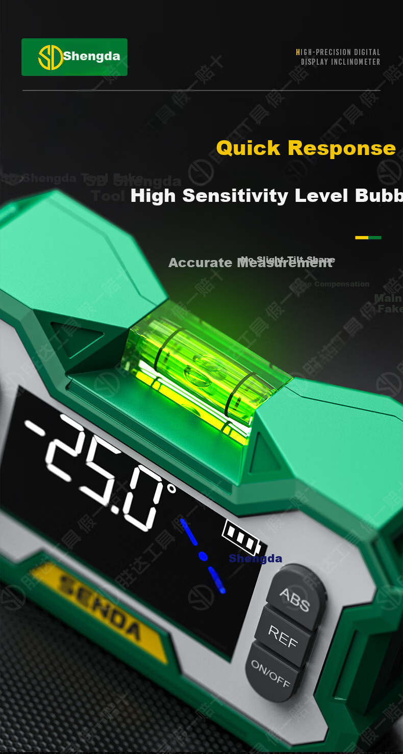 Shengda High-Precision Digital Inclinometer Box Electronic Digital Display Green Light Level with Magnetic Angle Meter Slope Gradient Ruler 12