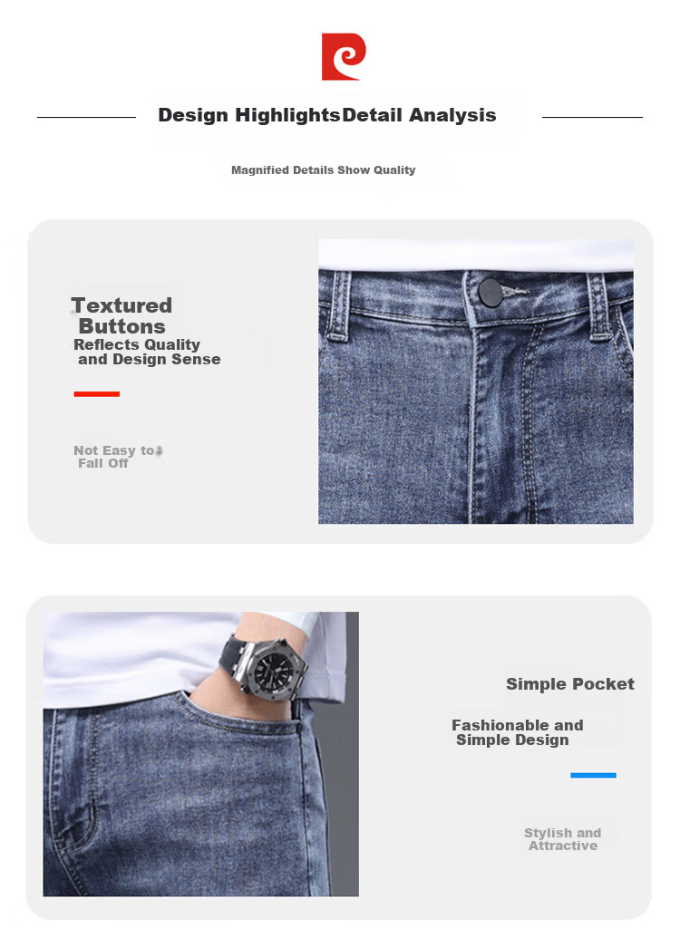 Pierre Cardin Men's Jeans Spring Summer Trendy High-End Casual Slim Fit Tapered Pants Blue 28 4