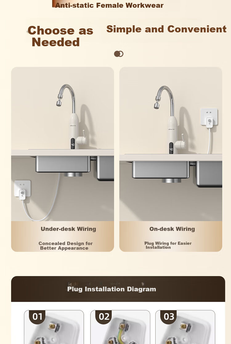 Vanward Instant Electric Water Heater Faucet Quick Heating Hot Water Universal Swivel Faucet Dual Use Hot and Cold Thermostatic Kitchen Bathroom Balcony Digital Display Household Small Water Heater 19 15