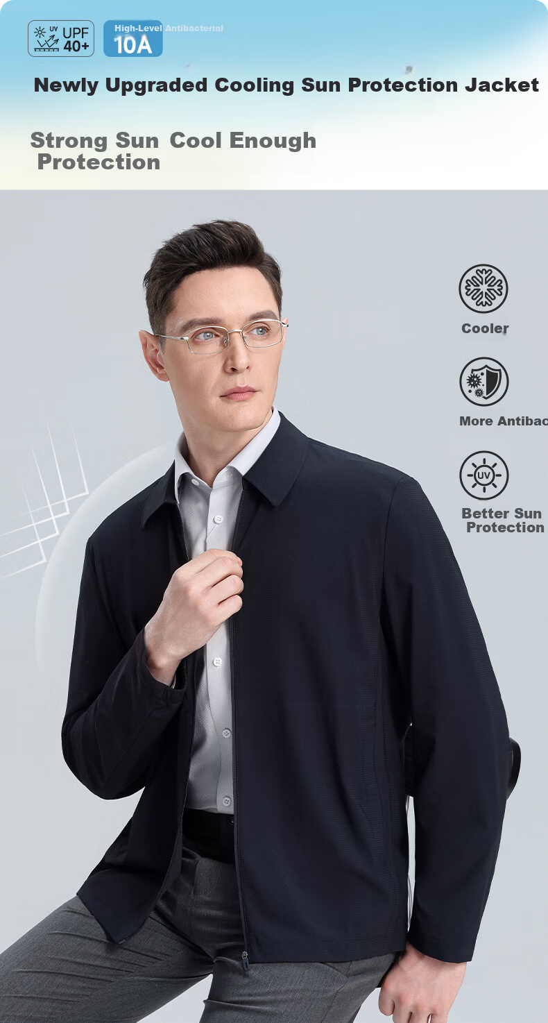 ROMON Men's Sun Protection Cooling Jacket, Summer Business Casual Polo Collar, Middle-aged and Elderly Dad's Executive Outerwear 1
