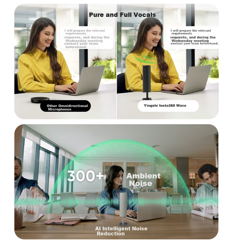 Insta360 Wave AI Omnidirectional Microphone Speaker 360° 5m Pickup Noise Reduction Wireless Bluetooth USB Plug-and-Play Tencent Certified Agile White (Recommended by Luo Yonghao) 2
