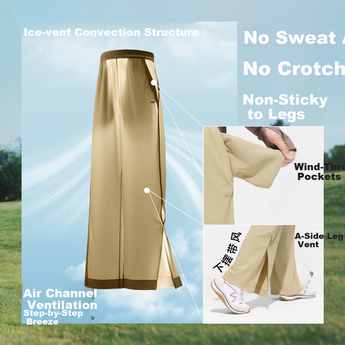 Beneunder Women's Wide-Leg Sports Pants Breathable Quick-Dry Sun-Protective Loose Fit AS010