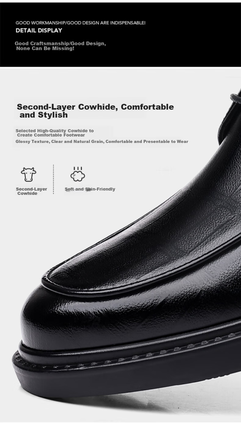 CALIFBULL Men's Leather Shoes Spring Summer Thick Sole Height Increasing Loafers Slip-On Lazy Business Casual Shoes Black Size 44 49