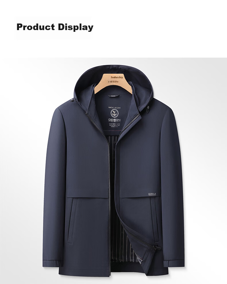 Shanshan Men's Spring Autumn Jacket with Detachable Hood Business Casual Versatile Trench Coat Dad Style 6