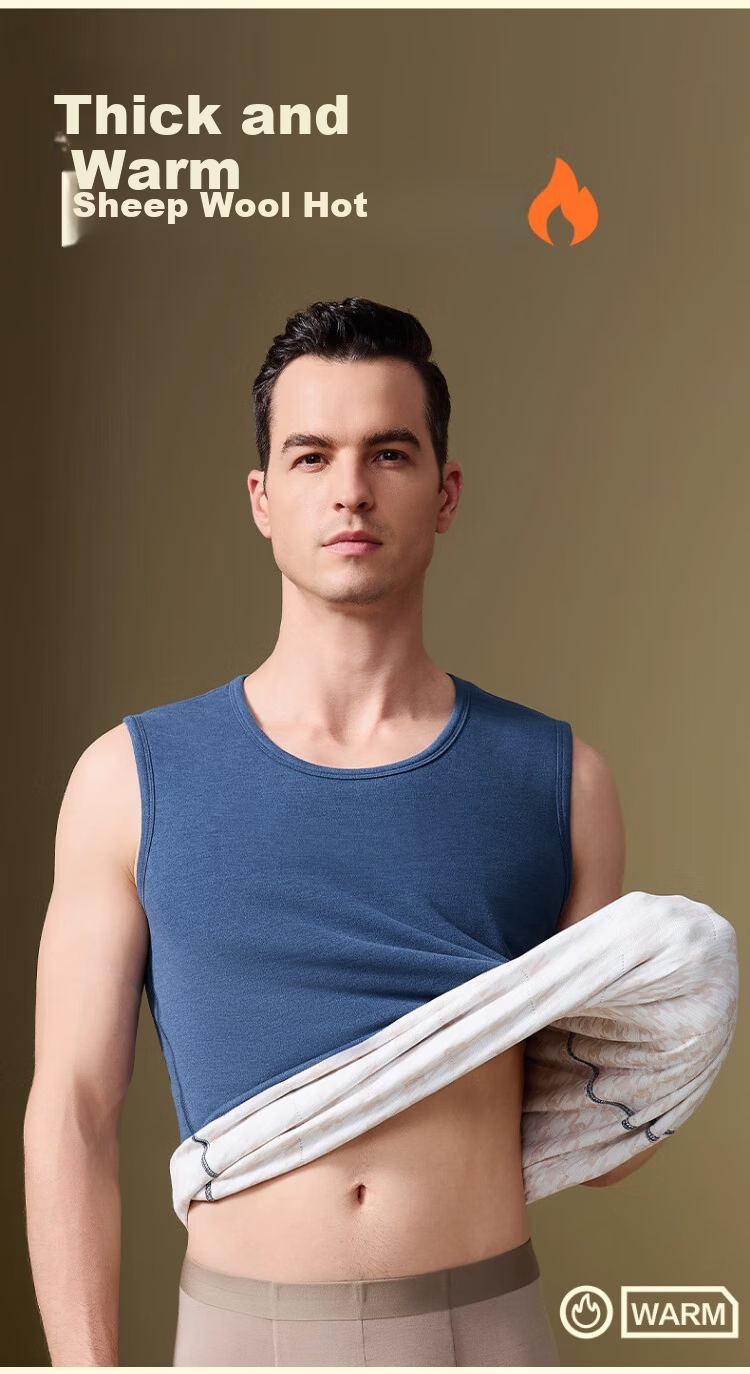Langsha 100% Wool Thermal Vest for Men Winter Fleece Thickened Antibacterial Velvet Heating Cold-Resistant Sleeveless Jacket 1