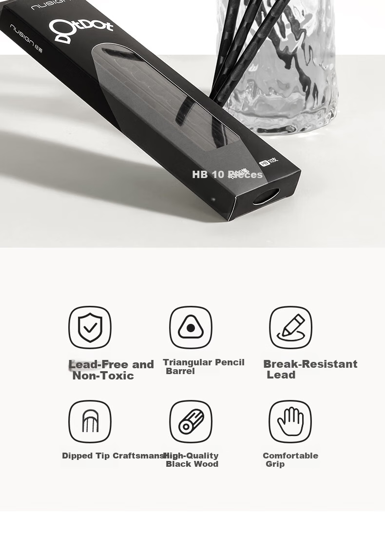 NUSIGN Black Wood Hole Pencil Children's Posture Correction Beginner Handwriting Triangular Anti-Bite Sticky Tip 10pcs NS781-HB [Popular Product] High-End Brand under Deli 1