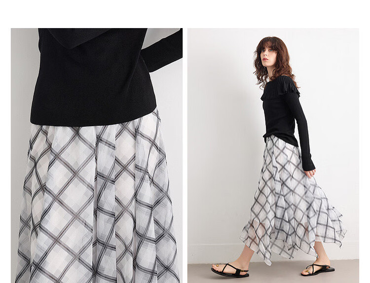 Demana Extra Romantic Summer Vintage Plaid Chiffon Print Elastic Waist Irregular Lightweight Flowing Women's Skirt 5