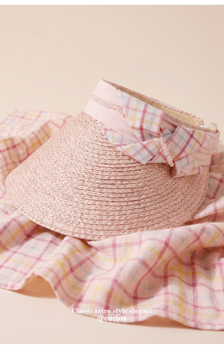 CACUSS Large Brim Open-Top Women's Summer Outdoor Fashion Straw Sun Hat Soft Pink 11