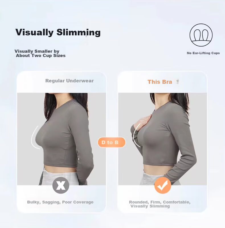 FINSEECH Seamless Lightweight Sports Bra Large Cup Minimizing Lifting Shaping Bra Light Gray Blue 90BCD 5