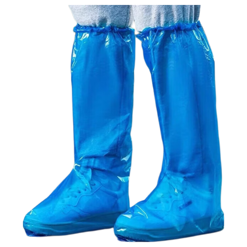 BWNK Disposable Waterproof Rain Shoe Covers Thickened Non-slip Long Plastic Rain Boots Blue 50pcs