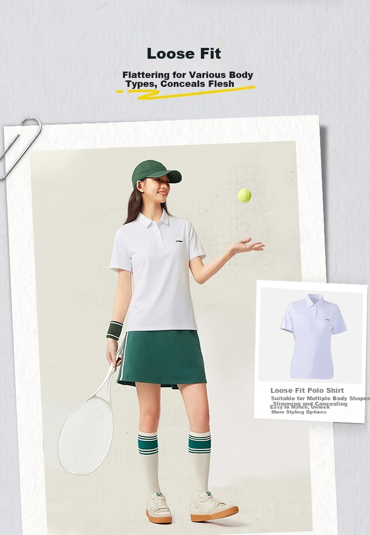LI-NING Women's Summer Sports T-Shirt Fashion Casual Breathable Comfortable Polo Collar Short Sleeve Top 4