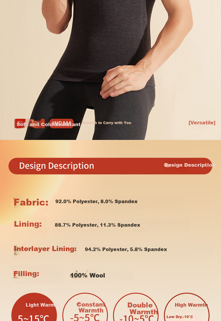 LangSha Men's Thermal Vest Seamless Customizable 100% Wool Filled Patch Comfortable Wide Shoulder Base Layer Top Autumn Winter 2