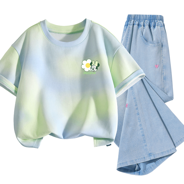 Disney Kids Clothing Children's Set 2026 Summer New Thin Pure Cotton Girls' Big Kids Short Sleeve Stylish Versatile Girls' Jeans