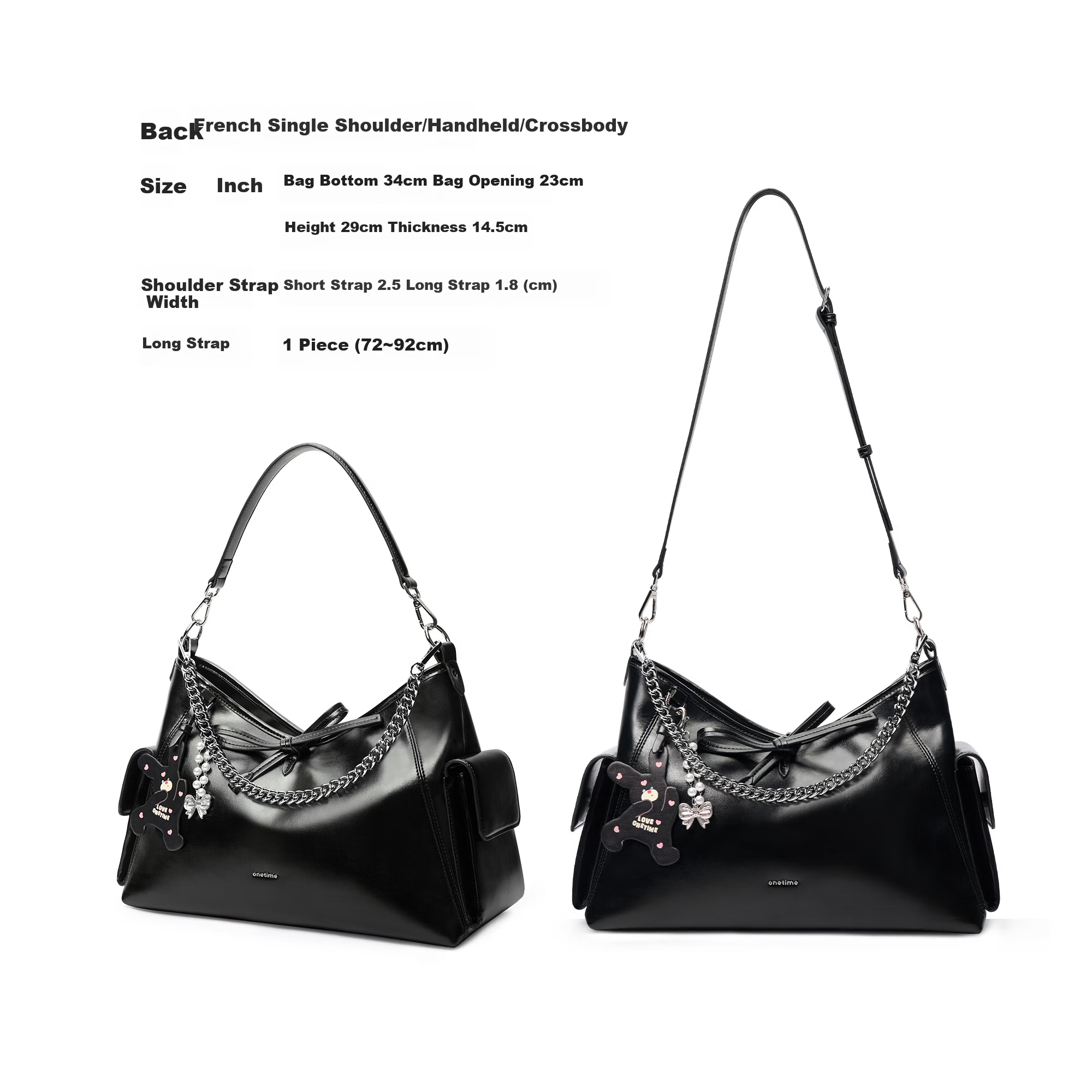ONETIME Sweet Cool Time Ballet Bunny Hobo Bag New Sweet Cool Shoulder Crossbody Tote Bag Gift for Girlfriend Black