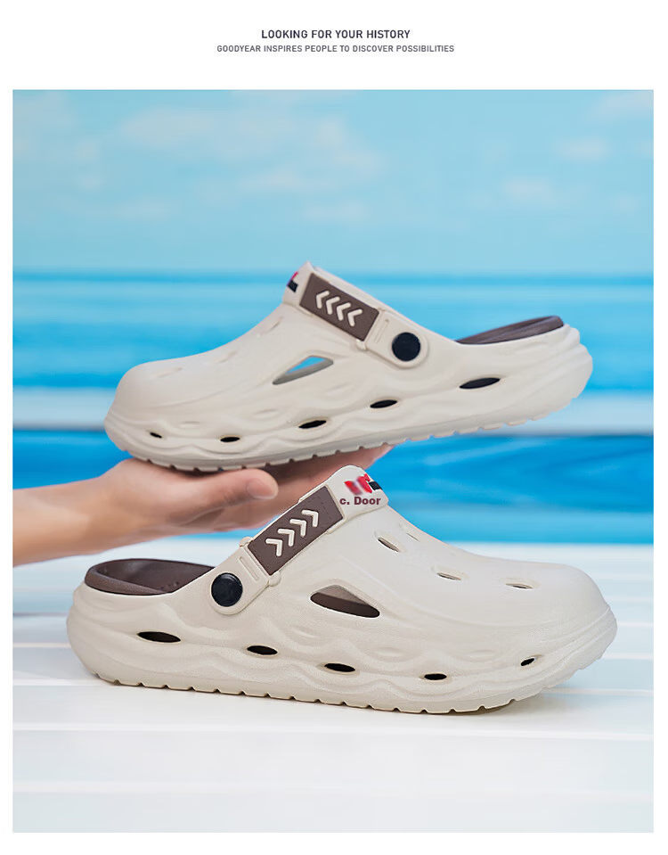 Bull Family Men's Summer New Casual Breathable Beach Shoes Thick Sole Dual-Use Clog Slippers with Soft Cushioning 14