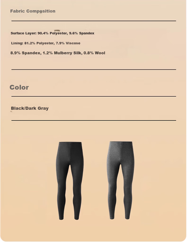 LangSha Men's Thermal Wool and Silk Long Johns 2-Pack, Grade 7 Antibacterial and Anti-Mite, Reversible Fleece-Lined Warm Pants 13