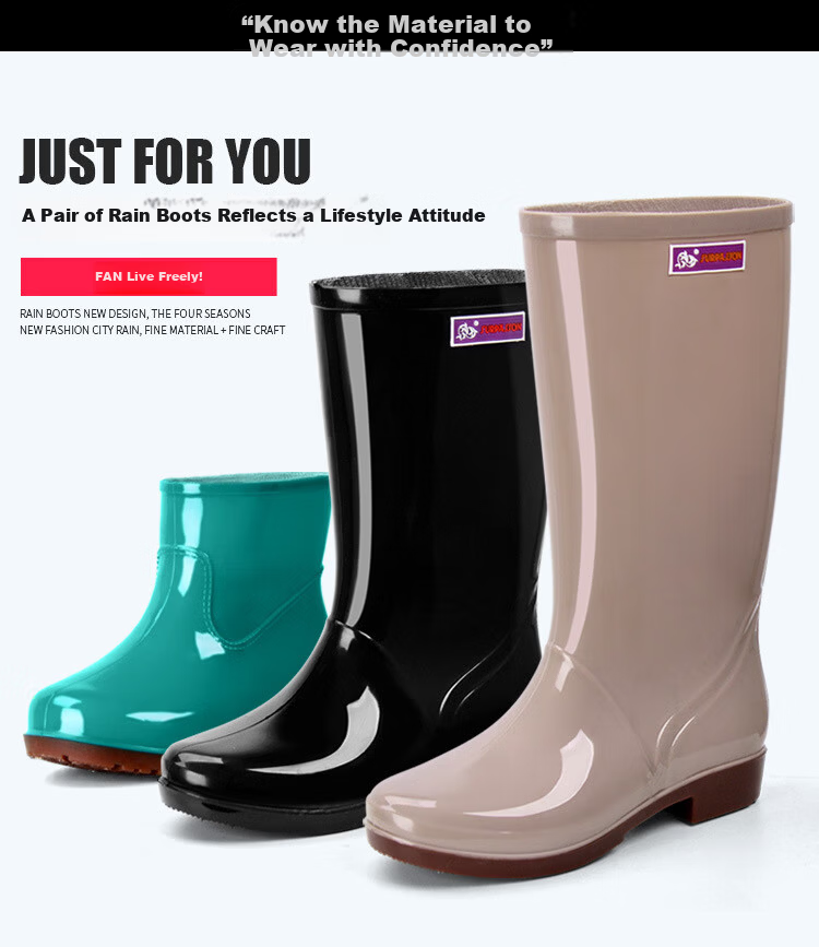 Sichen Colorful Women's High Tube Waterproof Non-Slip Rain Boots Kitchen Rain Shoes Lightweight Work Rubber Shoes Khaki Size 39 3