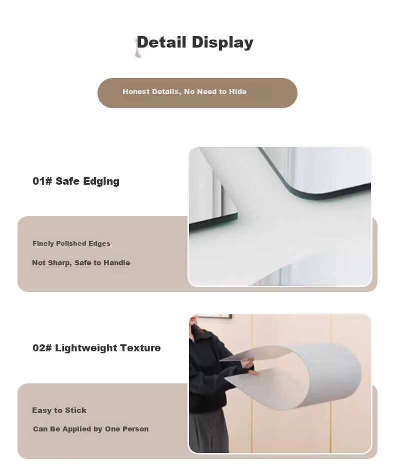 Millennium Huafu Acrylic Soft Mirror Full-Length Wall-Mounted Self-Adhesive Dressing Mirror for Dormitory Home 40*120cm 9