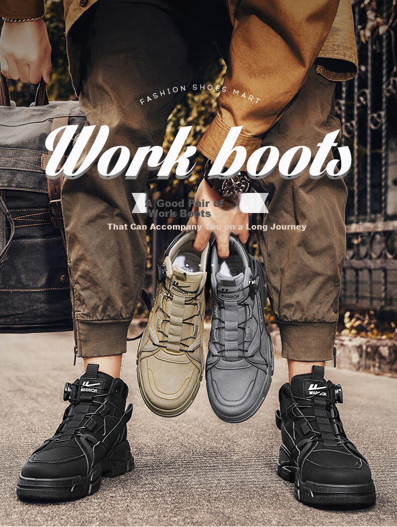 Huili Men's Versatile Martin Boots, New Autumn And Winter 2025 Style, Trendy Retro High-Top Work Boots, Khaki, Size 44 1